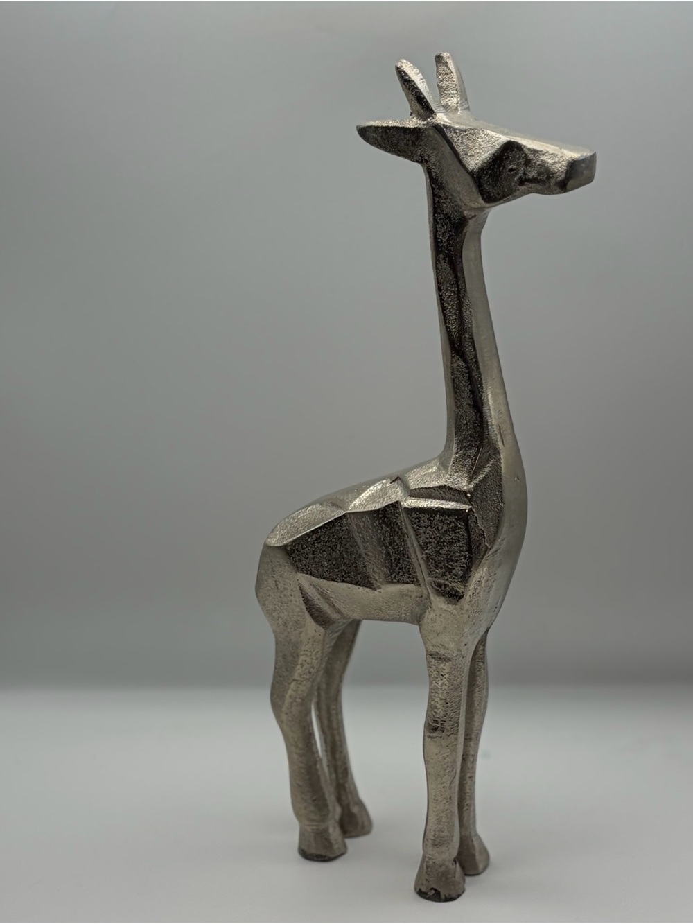 Metal Silver Colour Giraffe Figurine Sculpture Statue -15” Tall